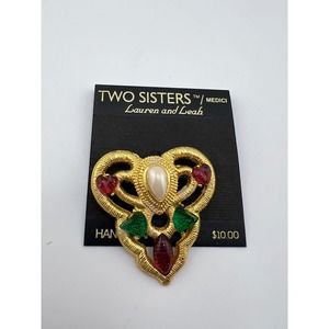 Two Sisters Lauren and Leah Women's‎ Jewelry Gold-Tone Rhinestone Pin Brooch